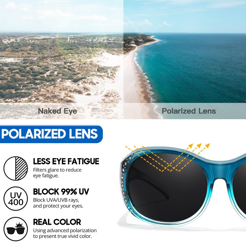Myiaur Pack of 2 Polarised Sunglasses for Glasses Wearers Women