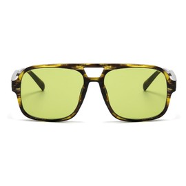 qinqilanqi-S Retro Sunglasses for Men Women Classic 70s Vintage Rectangular Oversized Square Sunglasses Double Bridge, Leopard/Green