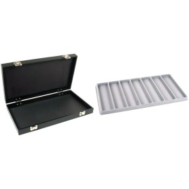 FindingKing Black Jewelry Case (2xMetal Clasps & Removable Lid) w/ Gray 7-slot Plastic Tray