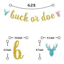 Maicaiffe Buck or Doe Banner - Gender Reveal Party Bunting Decor - Deer Doe Pregnancy Announcement Party Decorations, Gold Glitter
