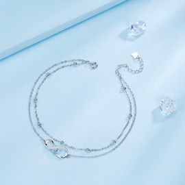 Viwind Infinite Love Anklet Sterling Silver 925 Women's Infinite Love Anklet Leg Bracelet, Extended Bracelet, Adjustable 22 + 4 cm (Double Layer), Sterling Silver
