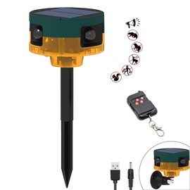 QXMH Solar Outdoor Motion Sensor Alarm: Dog Barking&Gunshot Sound, 129db Loud Siren,Support Recording, 13 Kinds of Sound Strobe Light