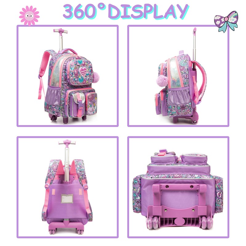ZBAOGTW Rolling Backpack for Girls Rolling Backpack Kids Trolley School
