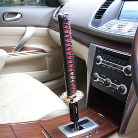 Unifizz Car Samurai Sword Automatic Shift Knob Universal fit for Lock/Button Transmission Cool Katana Gear Shifter Metal Weighted Black&Red