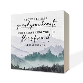 Christian Wood Signs, Bible Verse Proverbs 4:23 - Above All Else Guard Your Heart for Everything You Do Flows from It, Box Sign Decor Tabletop, Christian Home Decor, Farmhouse Decor, Christian Gifts