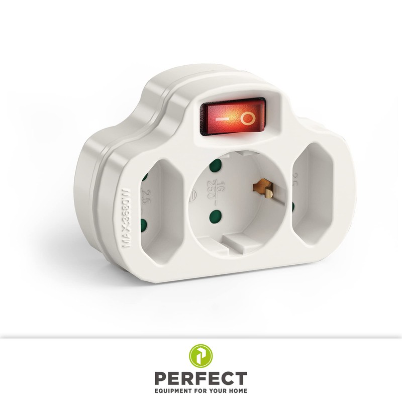 Multiple Socket with On/Off Switch, Socket Adapter, 1 x Type