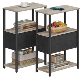 TUTOTAK Set of 2 Small Narrow End Table, Side Table, Nightstand with Cloth Drawer, Couch Table, for Living Room, Bedroom, Bedside, Greige TB01BG057