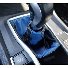 RedlineGoods Shift Boot Compatible with Honda Civic 2016-21. Tailor Made - not Universal. Genuine top-Grade Italian Black Suede (Alcantara) with Silver Thread