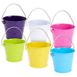 Juvale Tiny Metal Buckets with Handles - Stackable Pails for Home & Kitchen Organization - Metal Tins for DIY Craft Storage - Bulk Pails for Classroom Organization - Pack of 6 Multicolor, 3.25"x 2.75"