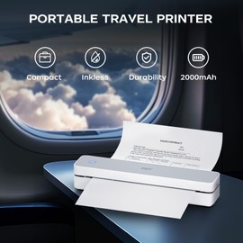 PRT Thermal Portable Printer Wireless for Travel, Inkless Bluetooth Support 8.5"x11" US Letter, A4, Compatible with iOS, Android, Laptop, Mobile Printer for Office, Vehicle, Home Use