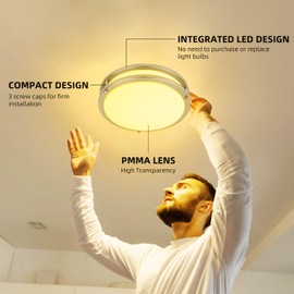 hykolity 10 inch Flush Mount LED Ceiling Light Fixture, 17W 1100lm, 2700K/3000K/3500K/4000K/5000K Adjustable Ceiling Lights, Brushed Nickel Saturn Dimmable Lighting for Hallway Bathroom or Kitchen