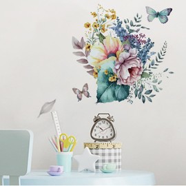 Traziewell Girls Flower Wall Stickers for Bedrooms Wall Stickers Flowers Large Wall Stickers for Girls Flower Wall Decals Floral Butterfly Wall Art Stickers for Living Room Bathroom Decor 0814