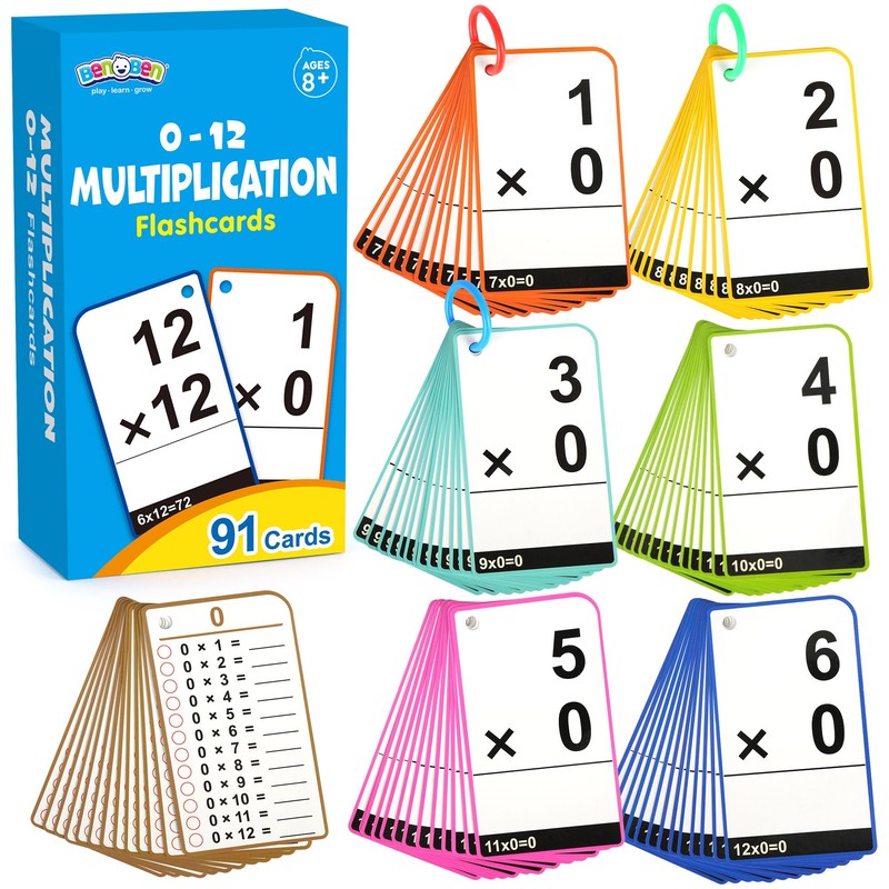 BenBen Multiplication Flash Cards 0-12, 91 Cards, Times Table Flash