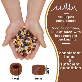 MIIIM 1000PCS 6x9mm Pony Beads Bulk, 5 Styles Brown Pony Beads for Bracelets Making Kit, Kandi, Hair Braids Crafts for Jewelry Making (Brown)