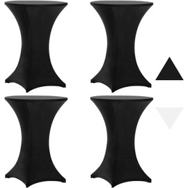 HGHDBT Spandex Cocktail Table Covers - 4 Pack 32x43 Inch Black Stretch Highboy Cocktail Tablecloth Fitted High Top Round Table Cloths for Party Wedding Bar Banquet