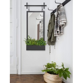 Kate and Laurel Gammons Metal Framed Wall Mirror with Storage Shelf, 18" x 39", Black, Hanging Barn Door-Inspired Accent Mirror