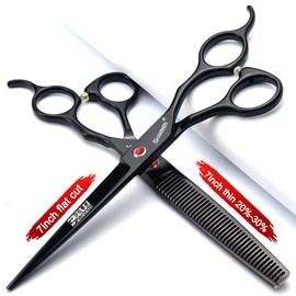 Black 6.5/7/7.5 Inch Scissors Set Salon Professional Hairdresser Hair Cutting and Thinning Hairdresser Special Scissors 440C Stainless Steel (Black)