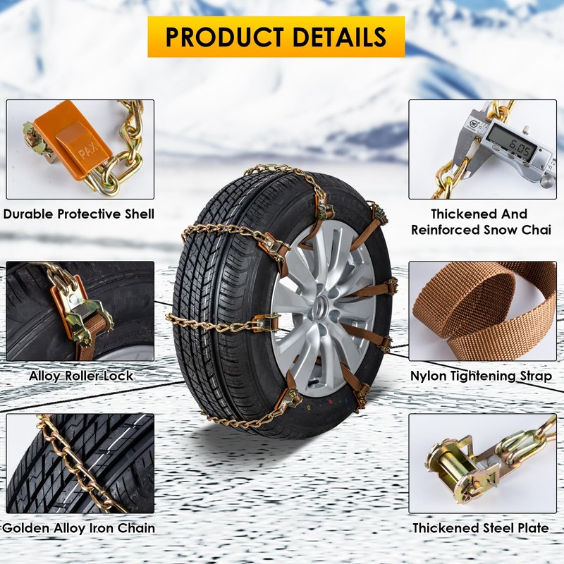 Snow Chains Tire Chains for Car Trucks 8 Pieces Universal