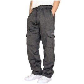 Men's Cargo Sweatpants Casual Fleece Joggers Loose Fit Open Bottom Athletic Pants for Men with Pockets Dark Gray L