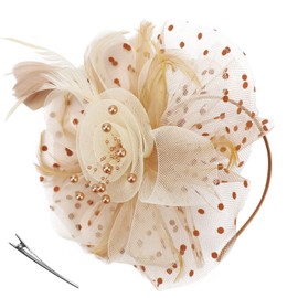 DRESHOW Fascinators Hat Flower Mesh Ribbons Feathers on a Headband and a Clip Tea Party Headwear for Girls and Women