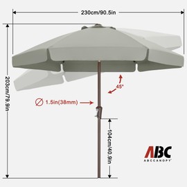 ABCCANOPY 7.5ft Patio Umbrella, Outdoor Table Umbrella with Push Button Tilt and Crank, Market Umbrella for Patio Pool Garden Deck (Light Gray)