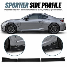 6PCS Universal Side Skirt Extension Kit – 205 cm Trim-to-Fit ABS Rocker Panel Splitters, Glossy Black