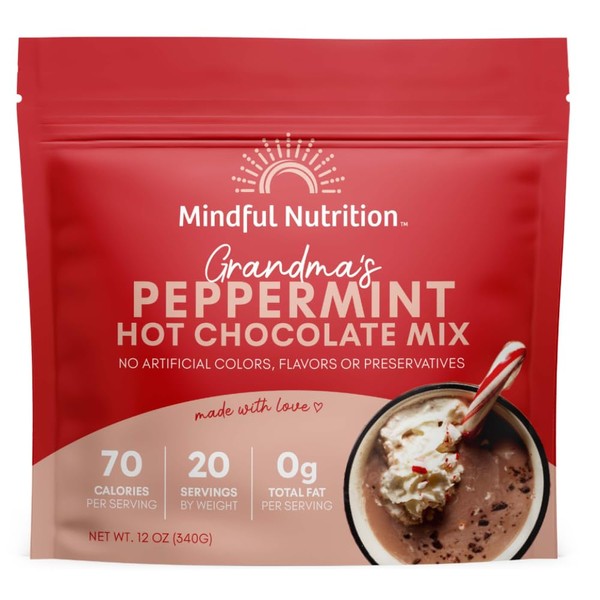 Mindful Nutrition Grandmas Organic Peppermint Hot Chocolate Mix I Peppermint Hot Cocoa Mix I Organic Dark Chocolate Peppermint Beverages I Coffee Creamer Substitute I Mint Chocolate Milk Powder - 12oz
