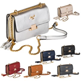 MABEL Womens Multi Pockets Metal Chain Clutch Purse - Vegan Shoulder Handbag - Cute & Stylish Design - Skylar (Navy)