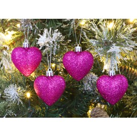 Christmas Concepts® Pack of 8 - 60mm Heart Shaped Christmas Tree Baubles – Glitter Decorated Baubles (Hot Pink )