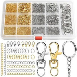 Kit de fabricación de llaveros de 968 piezas que incluye llavero, llavero, cierre de pinza de langosta y anillo de salto para hacer joyas DIY,Suministros para Manualidades(Plata y Oro)