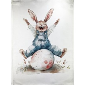 Half a Donkey The Happy Easter Bunny large cotton tea towel