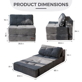 MAXYOYO Folding Sofa Bed, Convertible Sofa Bed with High-Density Support Foam, Portable 4 in 1 Fold Out Chair to Floor Bed, Versatile Floor Sofa Couch for Living Room Bedroom, Dark Grey