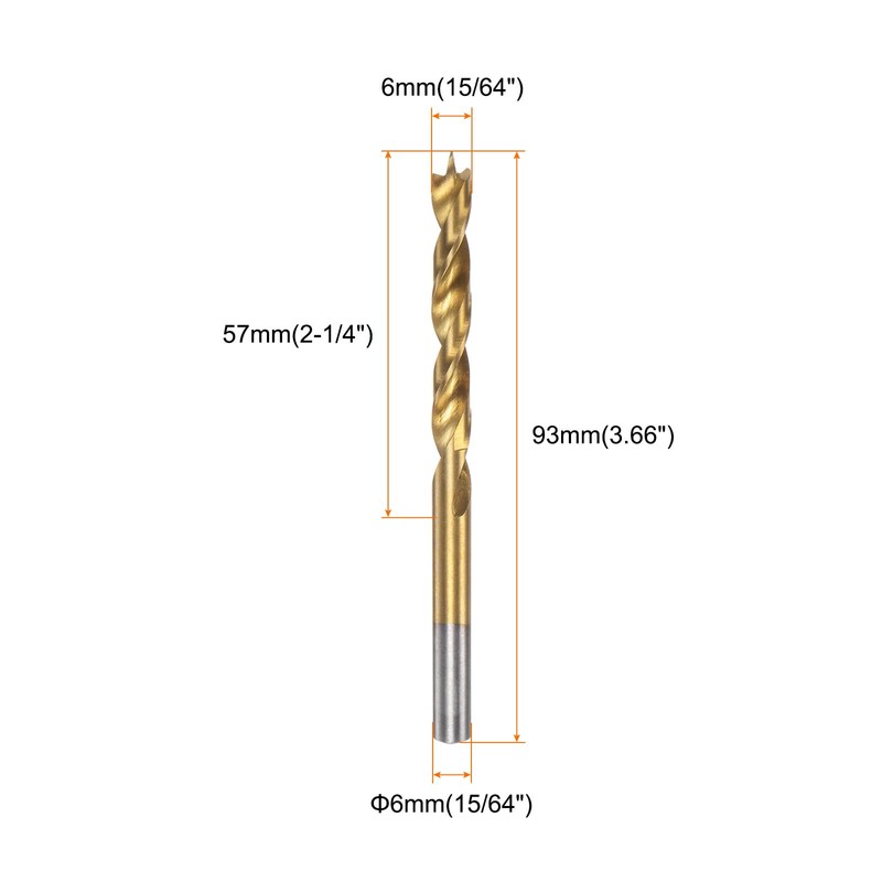 sourcing map 10pcs Brad Point Drill Bit 6mm(15/64") Dia Straight