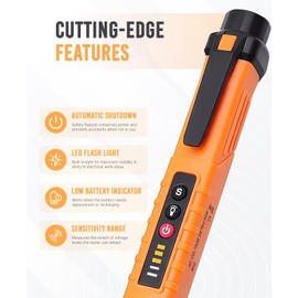 AUNEK Voltage Tester, Adjustable Sensitivity NCV Volt Stick, 12V-1000V Non Contact Electric and Power Cable Tester, Breakpoint Finder, AC Voltage Detector with LED Flashlight, Live/Null Wire Checker