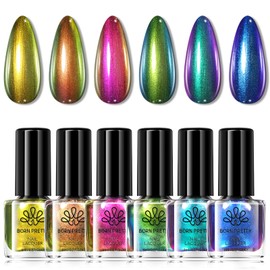 Born Pretty Chameleon Nail Polish Set,6 Colors Holographic Metallic Glitter Quick Dry Nail Polish Kit Fall Winter Blue Green Purple Nail Lacquer Long Lasting Set for Manicure Nail Art DIY Salon 6ml