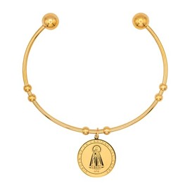 Catholic Town Stainless Steel Religious Cuff Bangle Ball Ends Bracelet with Our Lady of Charity "Virgen de la Caridad del Cobre" medal (Gold & Silver color available), Standard, Stainless Steel, no