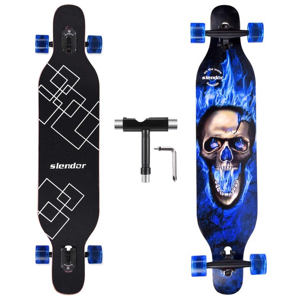 Slendor Longboard Skateboard 42 inch Drop Through Deck Complete Maple Cruiser Freestyle, Camber Concave