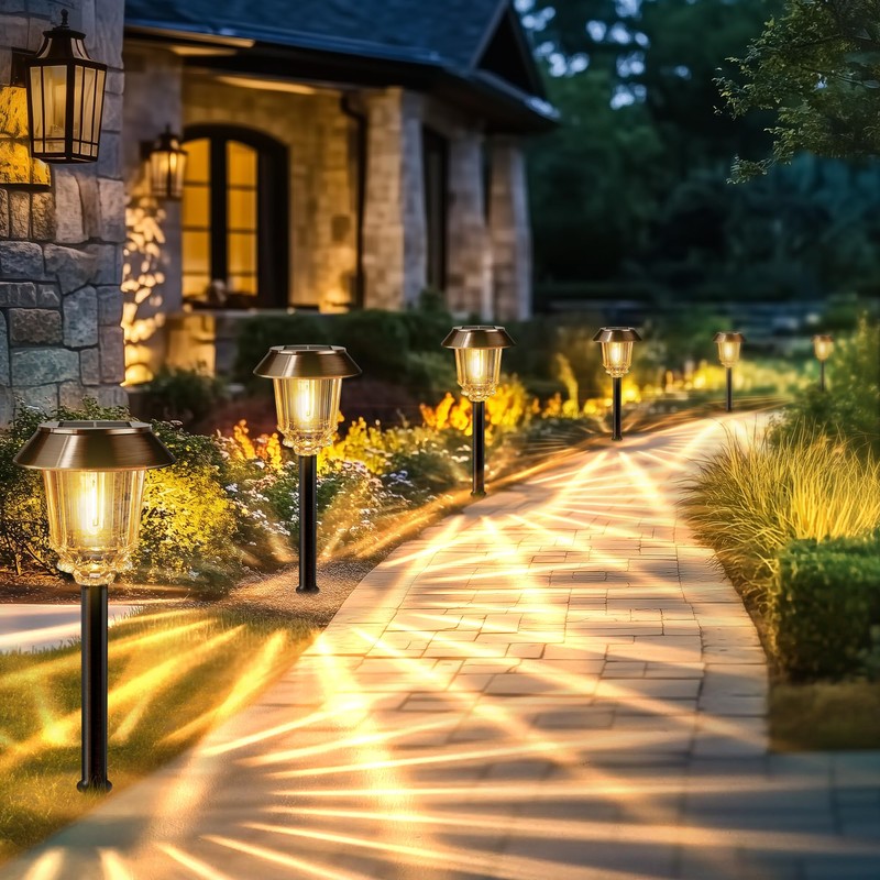 HMDecor Solar Lights Outdoor Waterproof,6 Pack Bronze Pathway Lights with