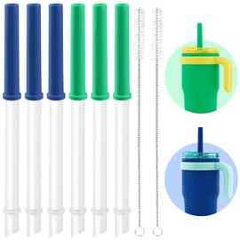 Bubrike Replacement Straws Set Compatible With Reduce Kids Coldee 2.0 Tumbler 14 Oz,Spill-Proof Replacement Silicone Top Lid Parts- 6 Silicone Valve and Straw,2 Cleaning Brushes(3 Green+3 Navy Blue)