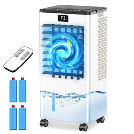 Mobile Air Conditioner, Air Cooler with 3 Modes (Normal/Natural/Sleep), 12H Timer, Portable Air Conditioner with Display, 4 Ice Packs, 60 W Evaporative Air Cooler without Waste Water Connection for