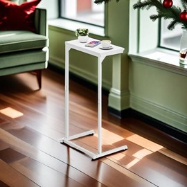 TUTOTAK C Shaped End Table, Small Side Table, 28.7 inch Tall Couch Table, Sofa Table, Living Room, Bed Room, White TB01BW071