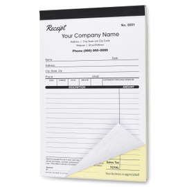 Custom Duplicate Receipt Books with Your Company Name. 2 Books (100 Sets) Numbered.