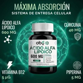 Acido Alfa Lipoico Ala 600mg Con Curcuma Y Piperina | Fórmula Avanzada Antioxidante | Alpha Lipoic Acid, Curcuminoides Con Vitamina B12 | Cápsulas Veg