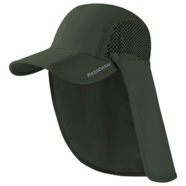 BASSDASH UPF 50+ Foldable Fishing Hat Baseball Cap with Removable Neck Flap Portable for Men Women Golf Hiking, Army Green With Foldable Brim, One Size