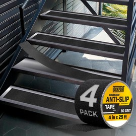 Lockport Anti Slip Tape - Heavy Duty Black Grip Tape for Stairs - 4 Pack - 4” x 25ft Each roll for Stair Treads Non Slip Outdoor/Indoor - Traction for Ramps and Steps