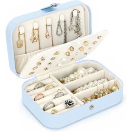 Travel Jewellery Box, T Tersely Portable Jewelry Box Jewellery Case for Rings Necklace Stud Bracelets Gift Jewellery Organiser Boxes for Women Girls Blue