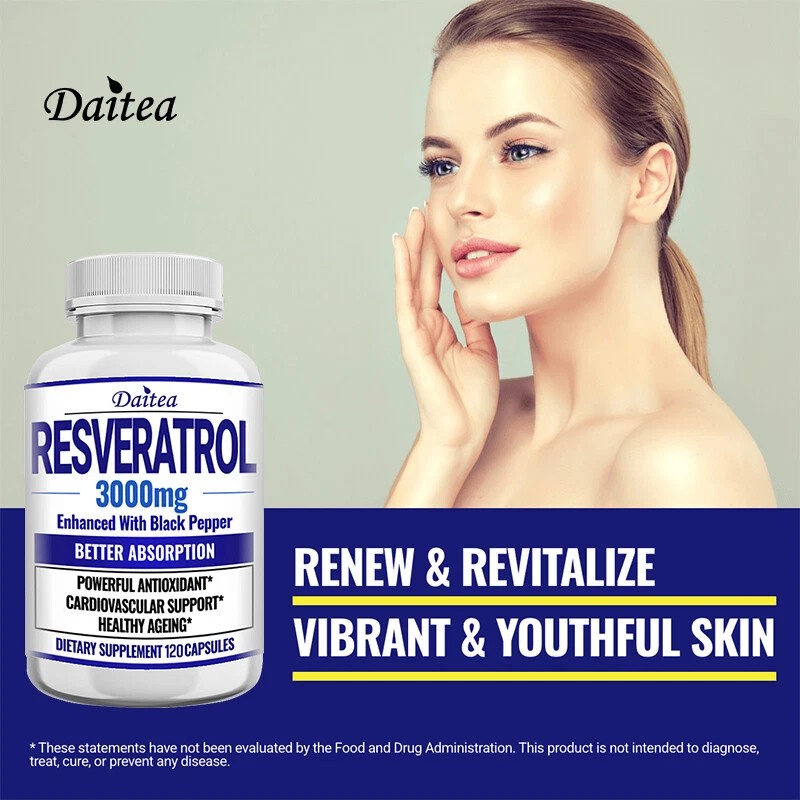 Daitea Resveratrol 3000 mg Capsules - With Black Pepper -
