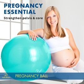 ProBody Pilates Birthing Ball - Pregnancy Ball Exercise for Labor with Book, Yoga Ball for Pregnancy Targeting Prenatal and Postnatal Exercise, Birth Ball for Pregnancy (Aqua, 65 cm: 5'1" - 5'10")