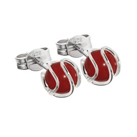 NKlaus Silver Pair of Ball Stud Earrings 925 Sterling Silver Sphere Rectangular Coral 7 mm 7852, Sterling Silver