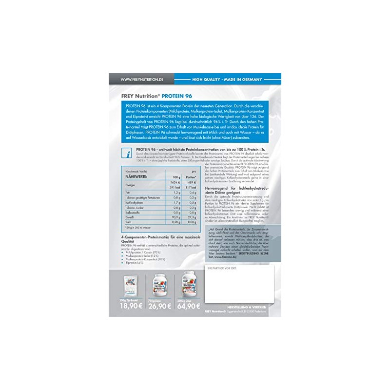 Frey Nutrition Protein 96 2 x 500g Beutel 2er Pack